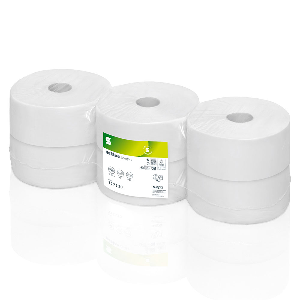 1 Palette Jumborollen Toilettenpapier Wepa Satino Comfort 2-lagig Recycling hochweiß Ø 26cm 380m pro Rolle