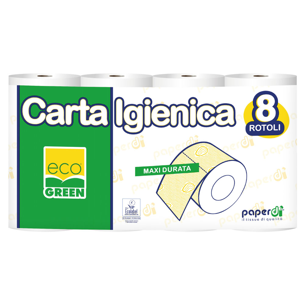 Toilettenpapier Paperdi Eco Green 2-lagig RC-Tissue weiß 250 Blatt - 64 Rollen