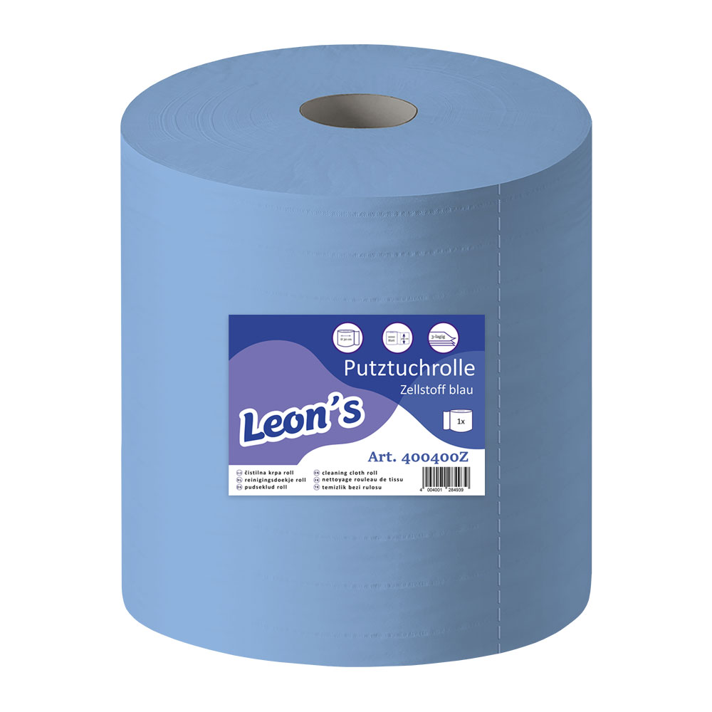 Putzrolle 3-lagig Zellstoff blau 36x36cm 1000 Blatt Putzrolle 3-lagig Zellstoff blau 36x36cm 1000 Blatt