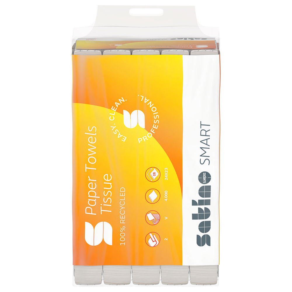 Falthandtücher Wepa Satino Smart 2-lagig V-Falz Recycling hochweiß 24x23cm 4000 Blatt - Palette (32 VE) Falthandtücher Wepa Satino Smart 2-lagig V-Falz Recycling hochweiß 24x23cm 4000 Blatt - Palette (32 VE)