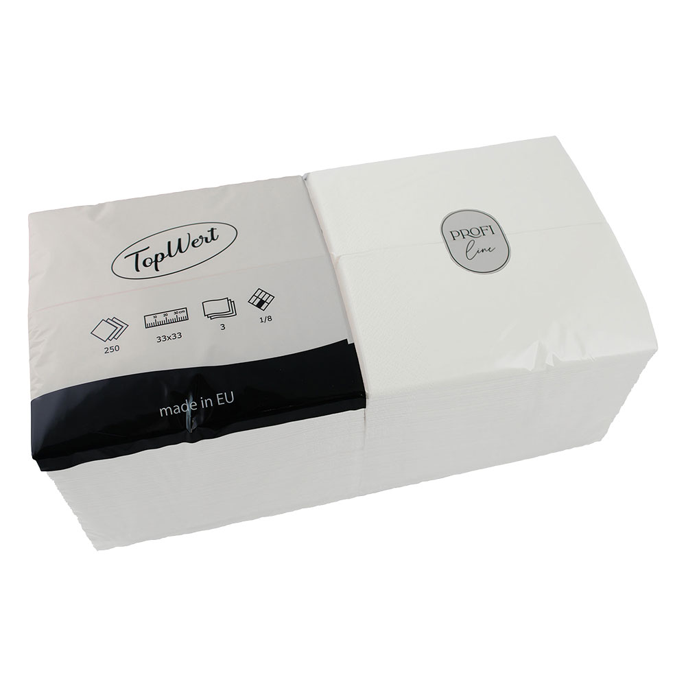 Servietten TopWert 33x33cm 3-lagig weiß 1/8 Falz Zellstoff – 1000 Stück