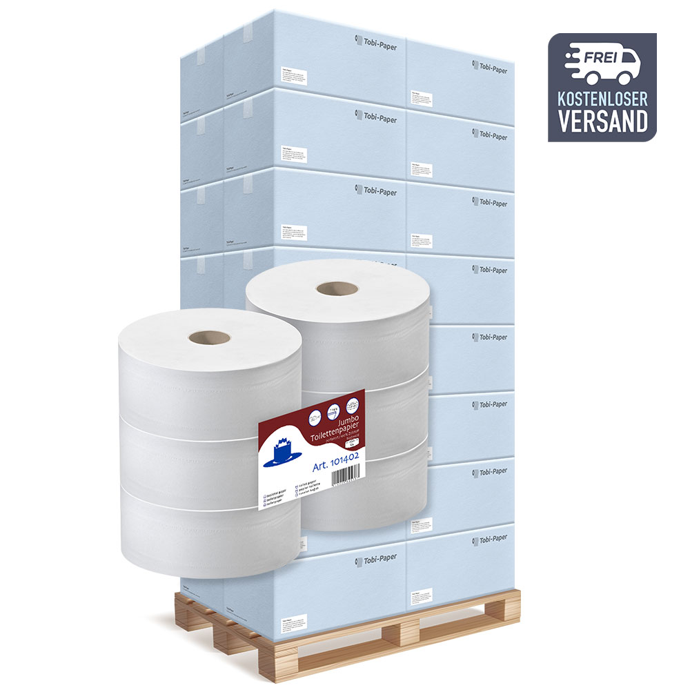 Jumborollen Toilettenpapier 2-lagig Zellstoff hochweiß Ø 26cm 300m pro Rolle - Palette (42 VE) Jumborollen Toilettenpapier 2-lagig Zellstoff hochweiß Ø 26cm 300m pro Rolle - Palette (42 VE)