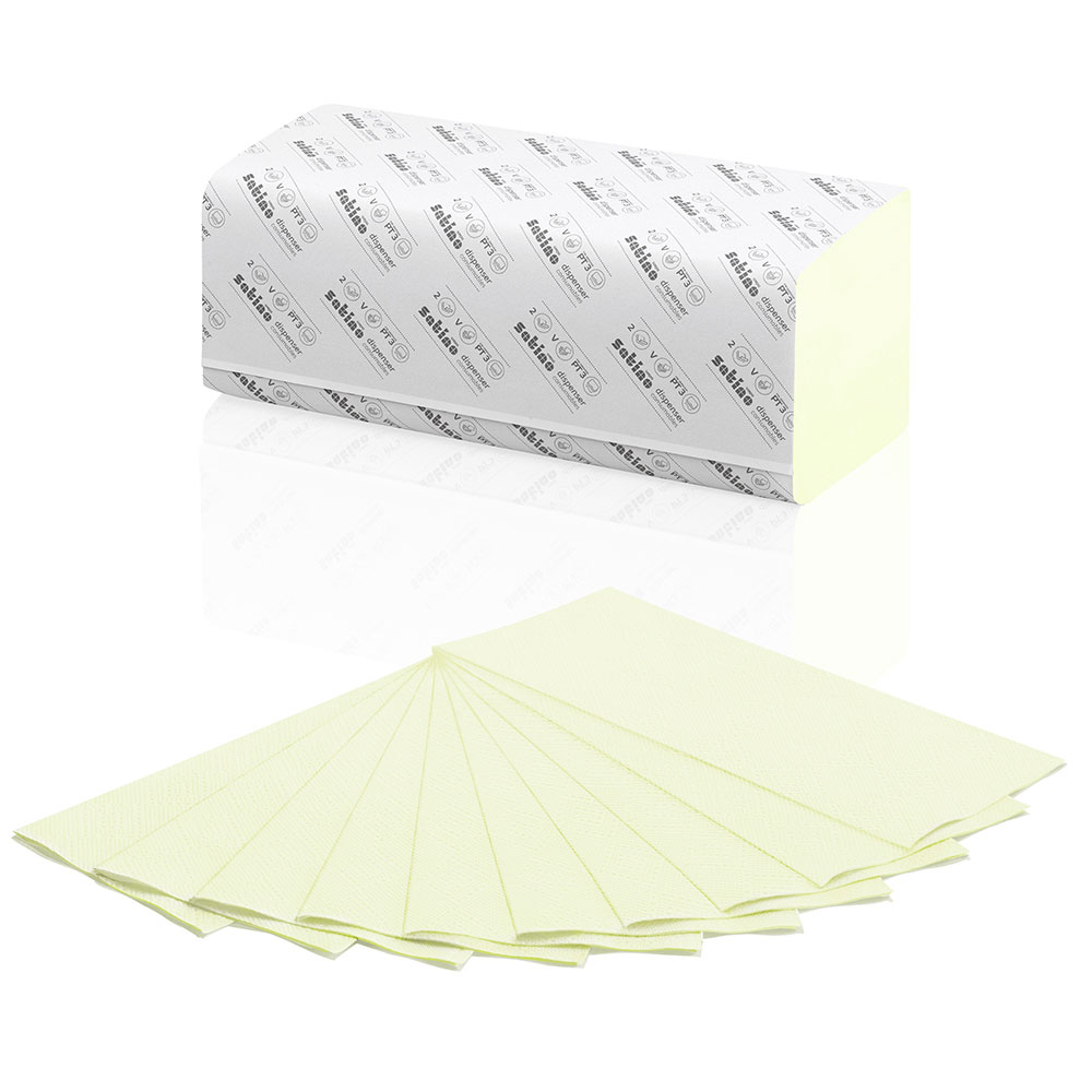 Falthandtücher Wepa Satino Comfort 2-lagig V-Falz Recycling grün 25x23cm 3200 Blatt - Palette (32 VE)