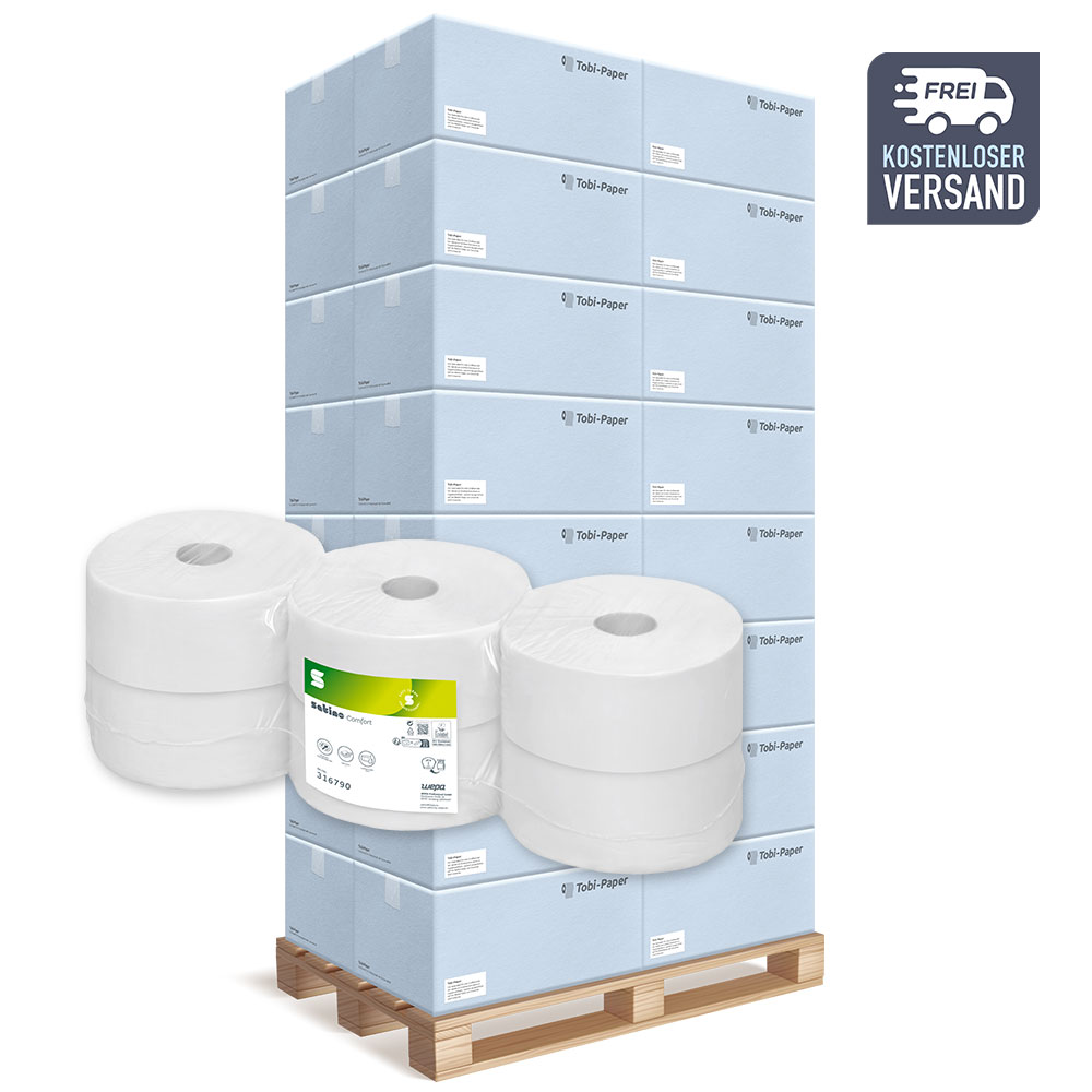 Jumborollen Toilettenpapier Wepa Satino Comfort 2-lagig Recycling hochweiß Ø 24cm 320m pro Rolle - Palette (45 VE)