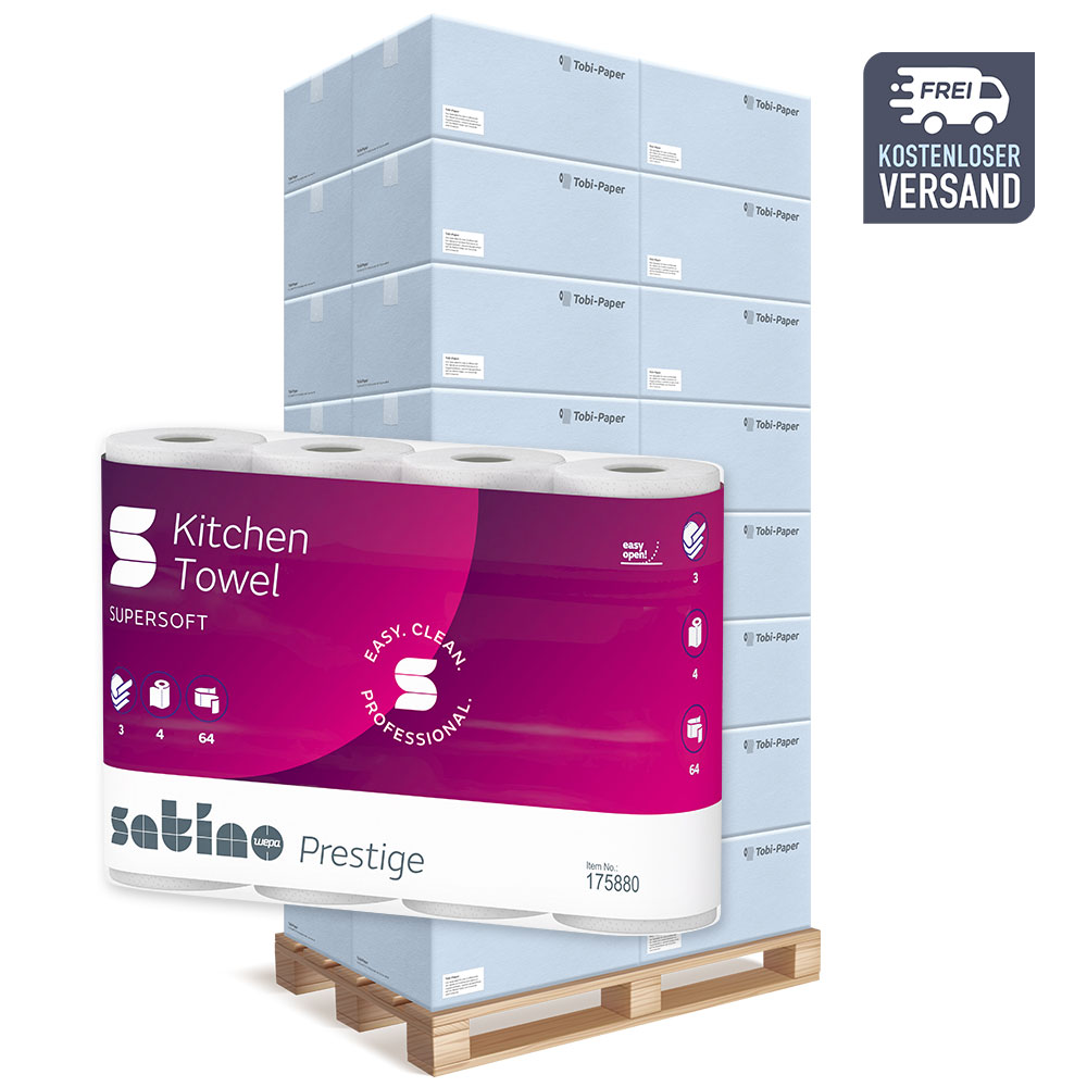 Küchenrollen Wepa Satino Prestige 3-lagig Zellstoff hochweiß 64 Blatt - Palette (21 VE)