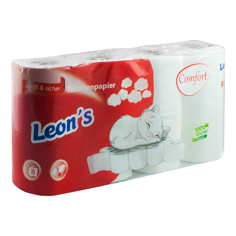1 Palette Toilettenpapier Leon`s Comfort 3-lagig hochweiß Zellstoff 64 Rollen pro VE Pal. mit 2112 Rollen 