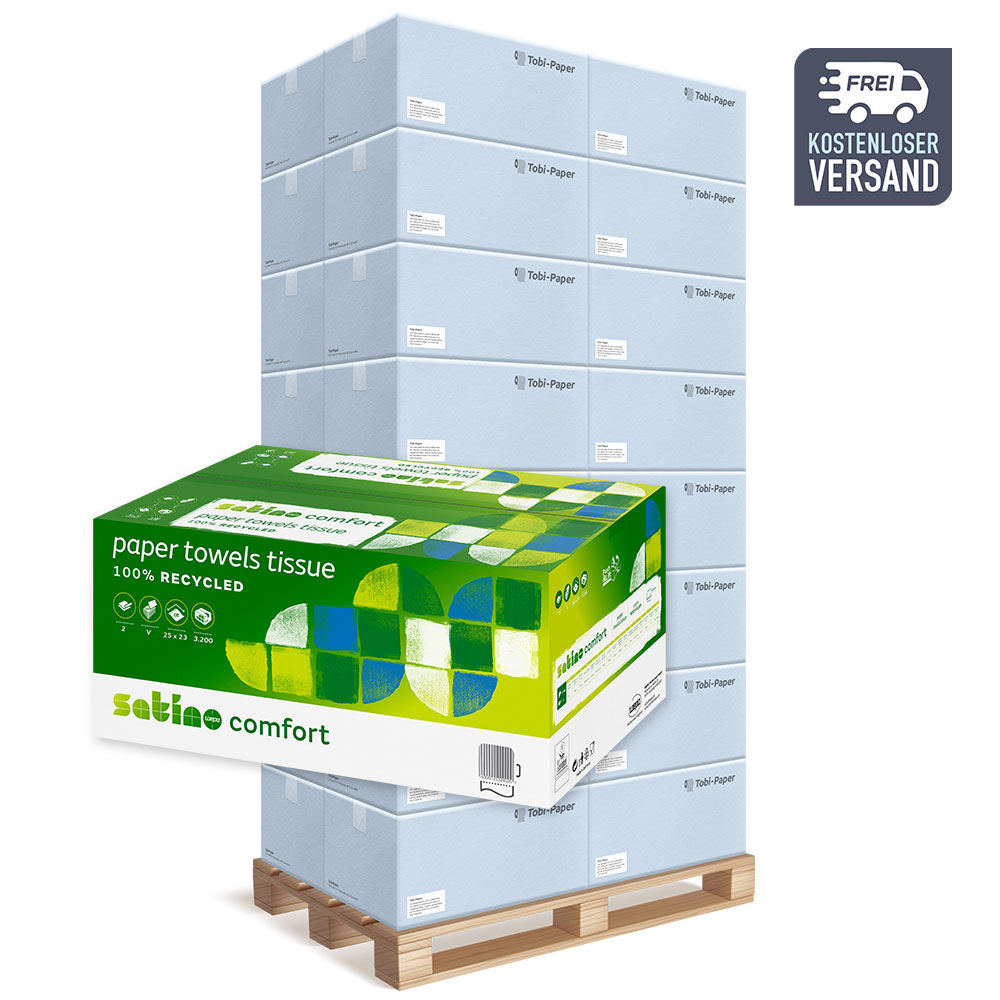 Falthandtücher Wepa Satino Comfort 2-lagig V-Falz Recycling grün 25x23cm 3200 Blatt - Palette (32 VE) Falthandtücher Wepa Satino Comfort 2-lagig V-Falz Recycling grün 25x23cm 3200 Blatt - Palette (32 VE)