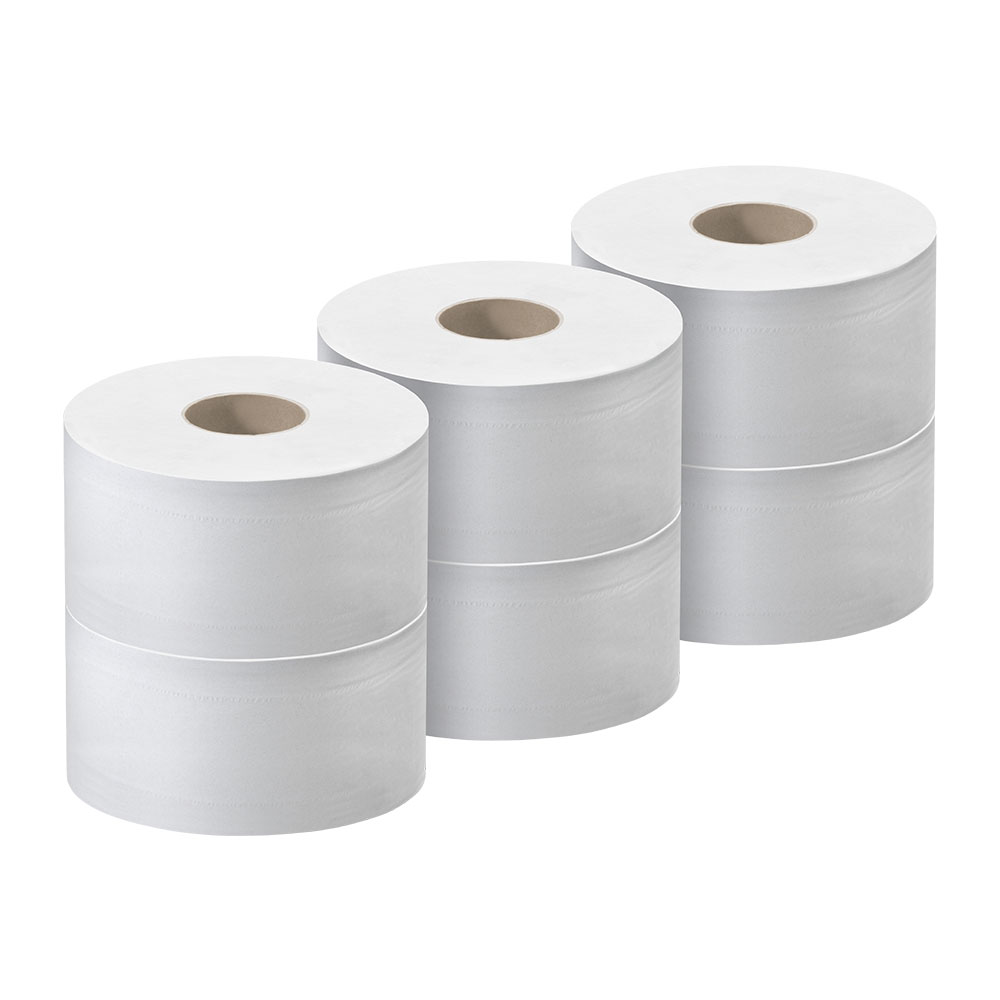 Jumborollen Toilettenpapier Innenabzug 2-lagig Zellstoff hochweiß Ø 18,5cm 200m pro Rolle - Palette (36 VE) Jumborollen Toilettenpapier Innenabzug 2-lagig Zellstoff hochweiß Ø 18,5cm 200m pro Rolle - Palette (36 VE)
