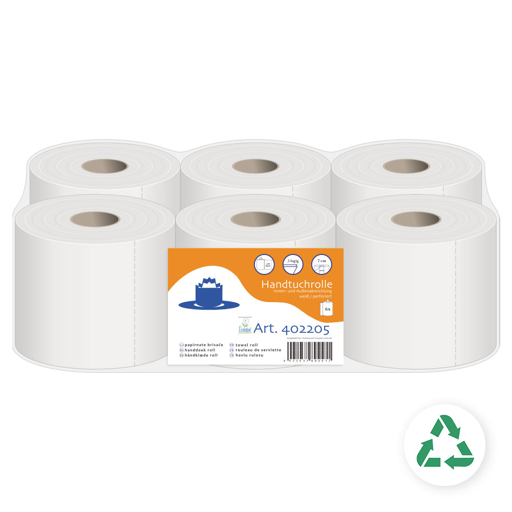 Handtuchrollen 2-lagig Recycling weiß 17,8cm Breite 6cm Hülse - 6er Pack Handtuchrollen 2-lagig Recycling weiß 17,8cm Breite 6cm Hülse - 6er Pack