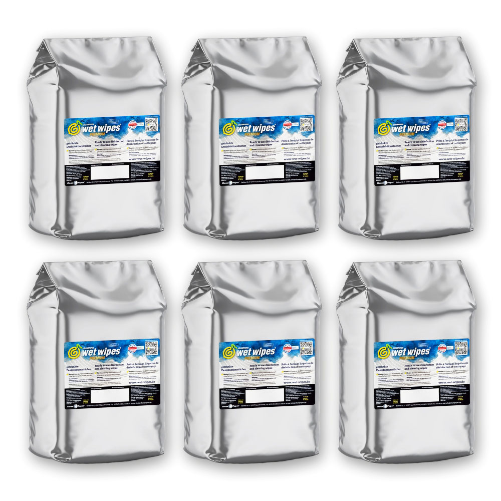 Wet Wipes Premium Getränkte Desinfektionstücher - 6 Rollen im Karton