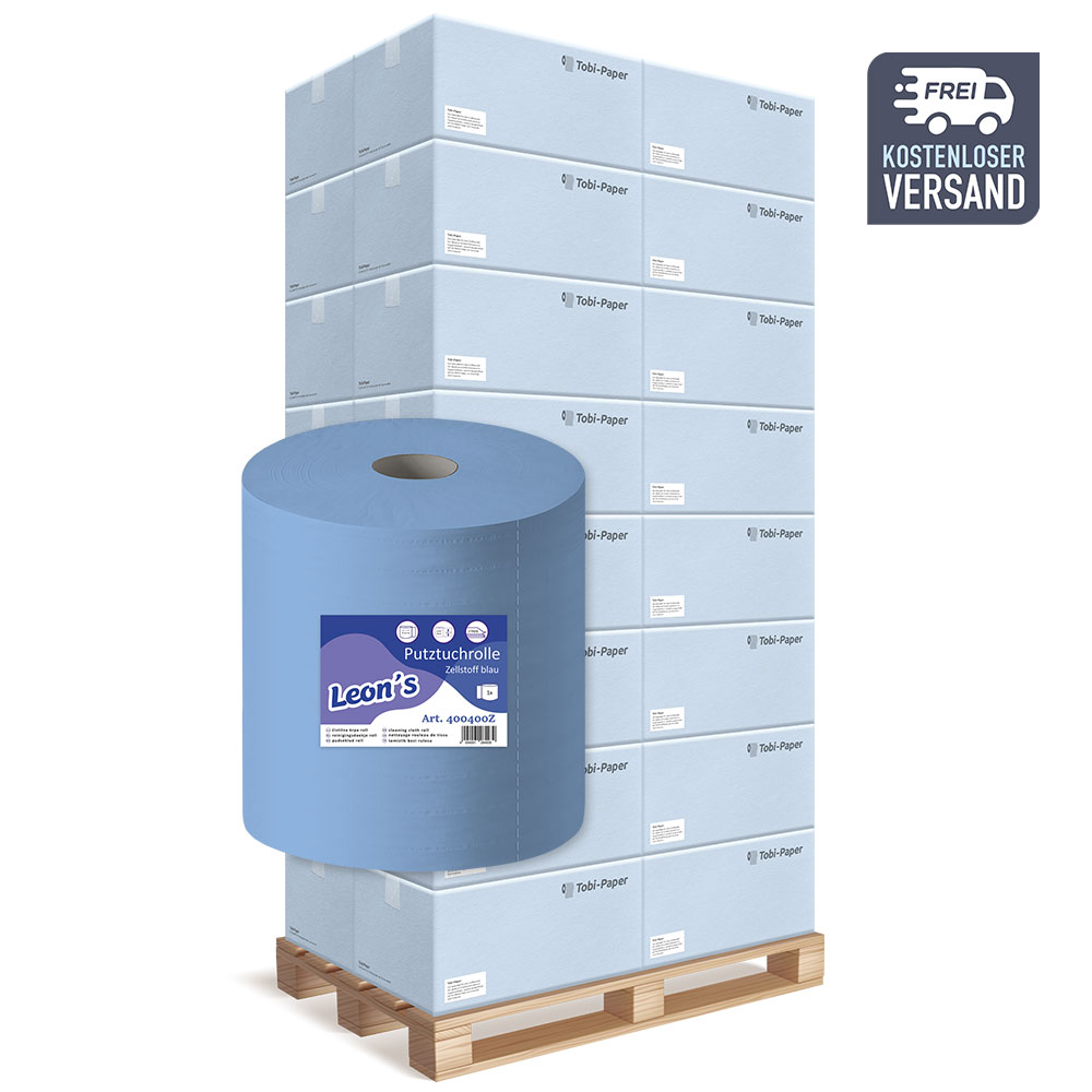 Putzrolle 3-lagig Zellstoff blau 36x36cm 1000 Blatt - Palette (30 VE) Putzrolle 3-lagig Zellstoff blau 36x36cm 1000 Blatt - Palette (30 VE)