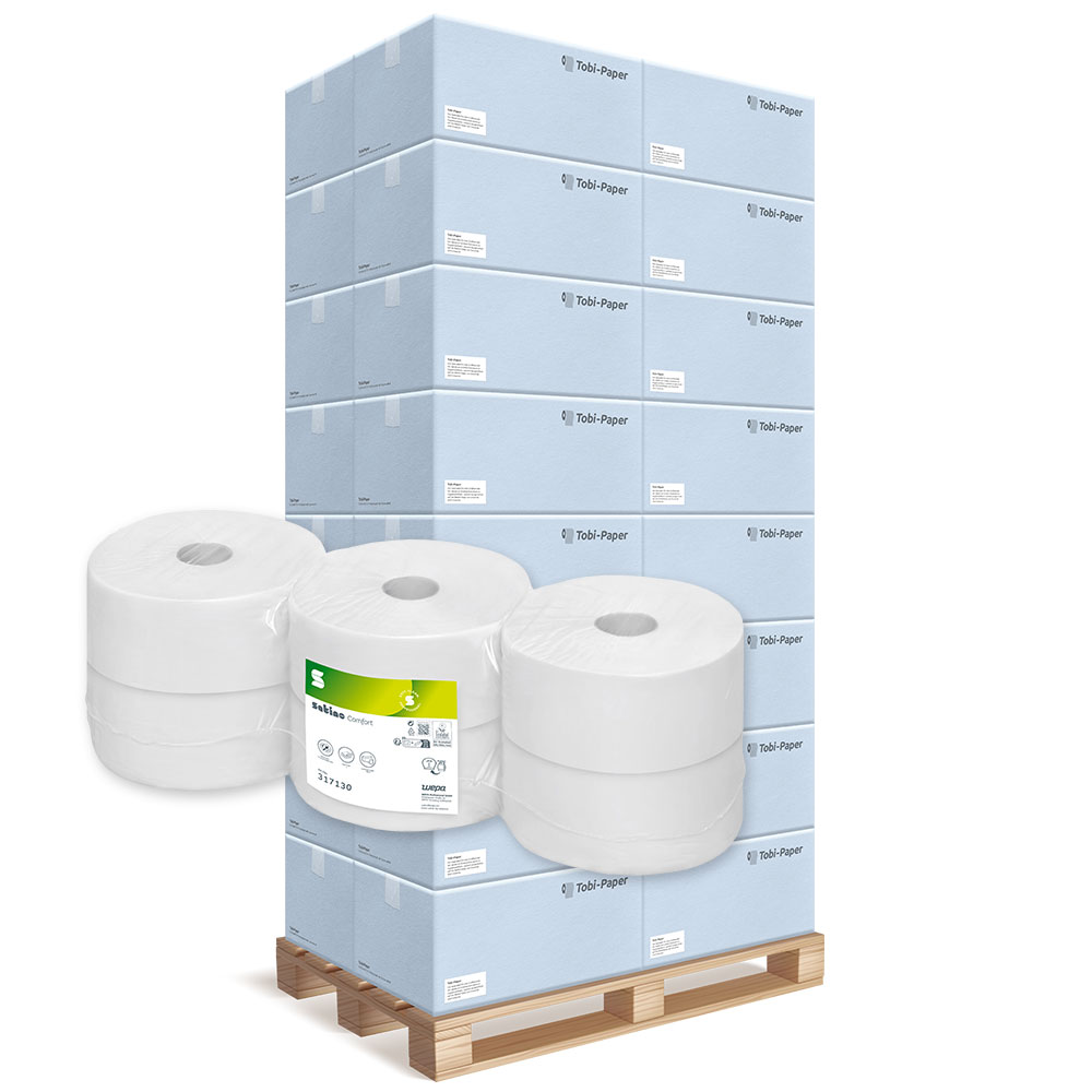 1 Palette Jumborollen Toilettenpapier Wepa Satino Comfort 2-lagig Recycling hochweiß Ø 26cm 380m pro Rolle