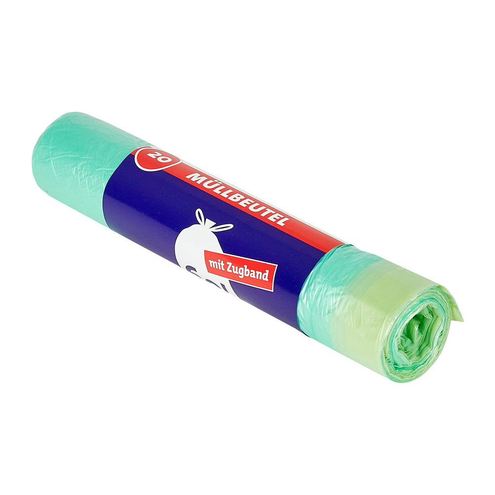 Zugbandmüllbeutel Ulith 60 Liter grün HDPE 63 x 74 cm 10,5μ Karton mit 1000 Stück