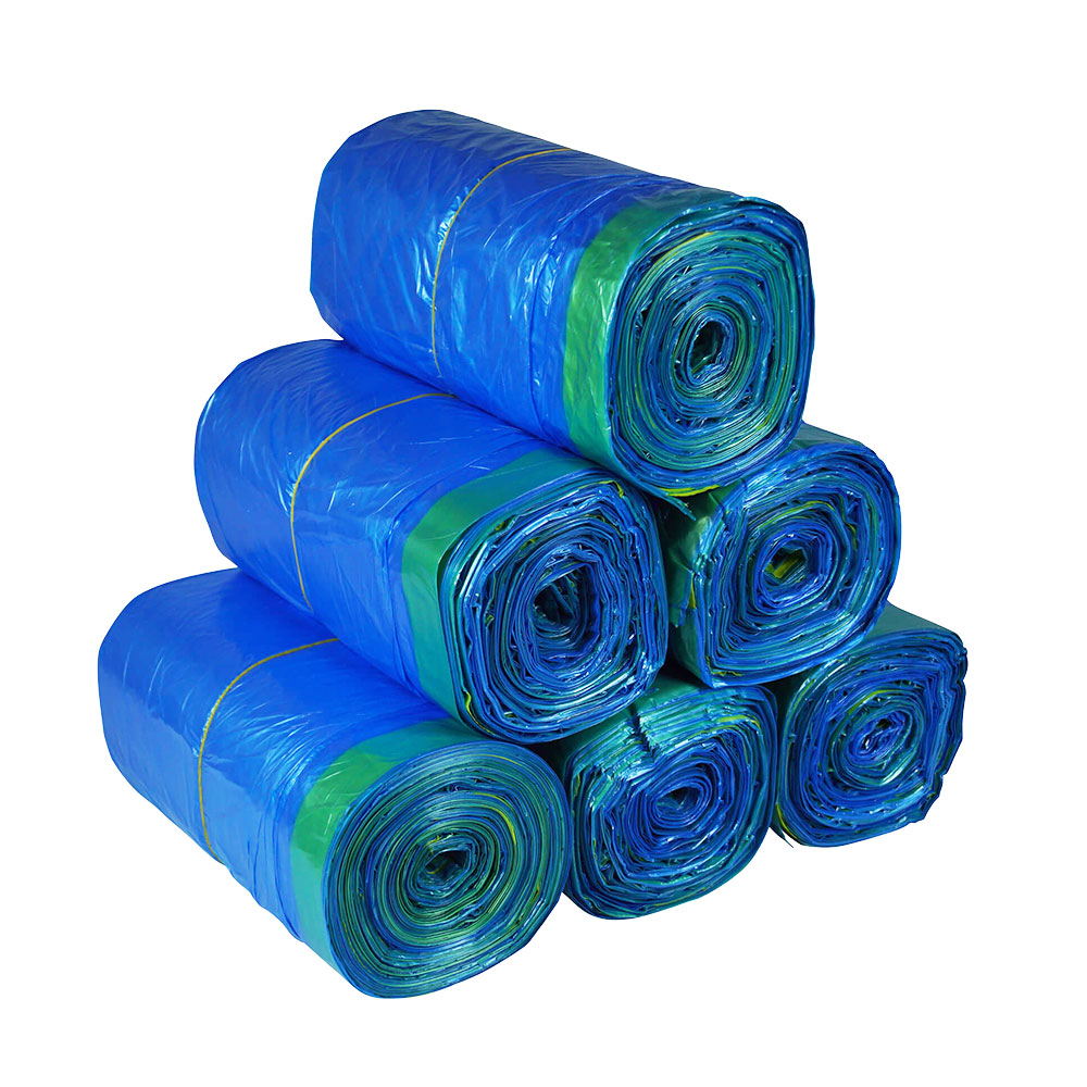 Zugbandsäcke 120 Liter blau HDPE 70 x 100 + 5 cm 16μ Karton mit 500 Stück