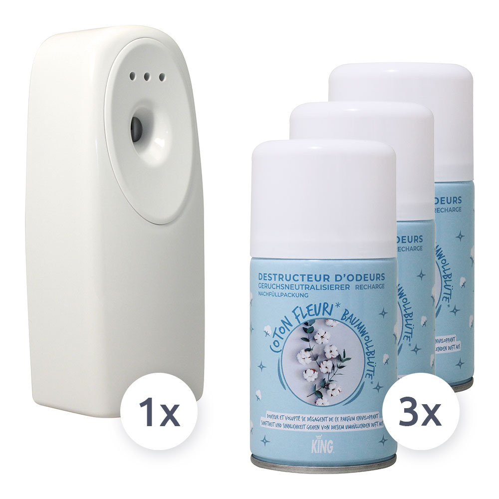 Hygiene-Set SP205 - King Spender + 3 Nachfüllkartuschen Baumwollblüte Hygiene-Set SP205 - King Spender + 3 Nachfüllkartuschen Baumwollblüte