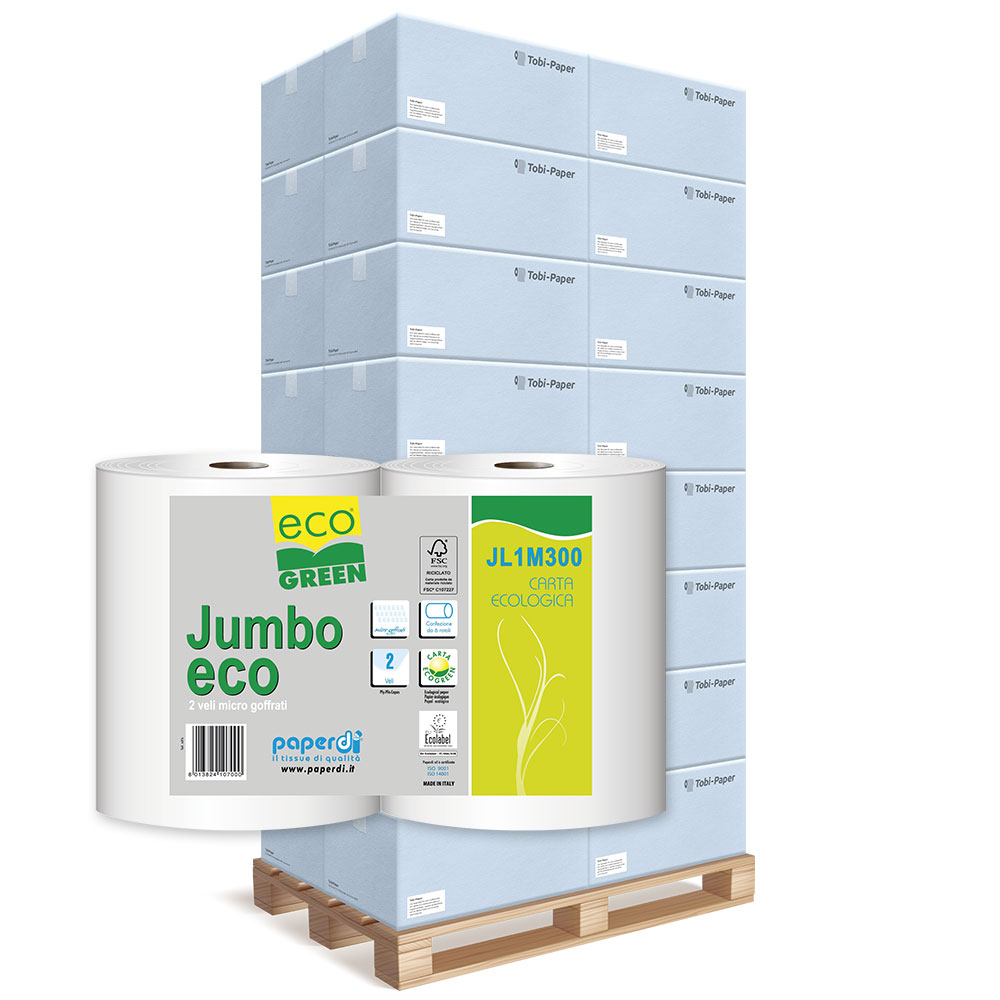 1 Palette Jumborollen Toilettenpapier Paperdi ECO Green 2-lagig Recycling weiß Ø 25cm 300m pro Rolle