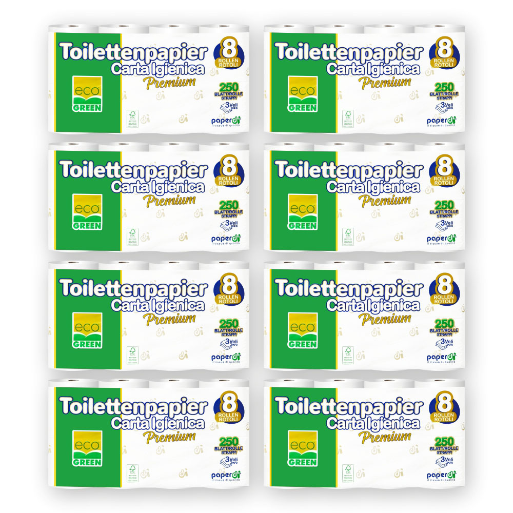 Toilettenpapier Paperdi Eco Green Premium 3-lagig Recycling weiß 250 Blatt - 64 Rollen Toilettenpapier Paperdi Eco Green Premium 3-lagig Recycling weiß 250 Blatt - 64 Rollen