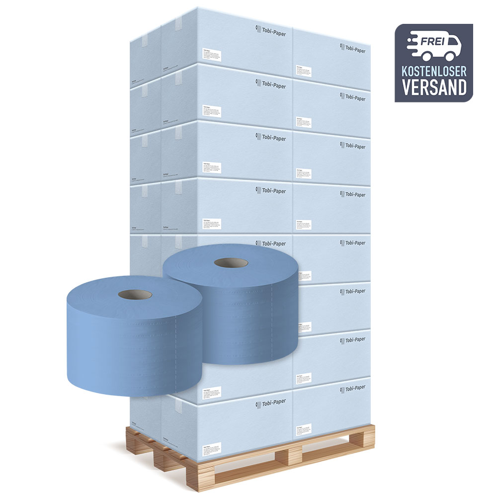 Putzrollen 2-lagig Zellstoff blau 22x36cm 1000 Blatt - Palette (30 VE) Putzrollen 2-lagig Zellstoff blau 22x36cm 1000 Blatt - Palette (30 VE)