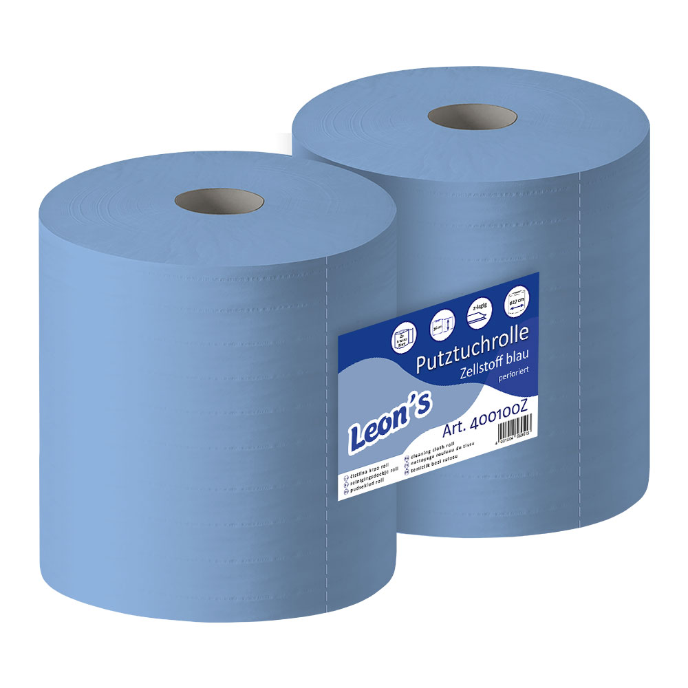 Putzrollen 2-lagig Zellstoff blau 31x36cm 1000 Blatt - 2er Pack Putzrollen 2-lagig Zellstoff blau 31x36cm 1000 Blatt - 2er Pack