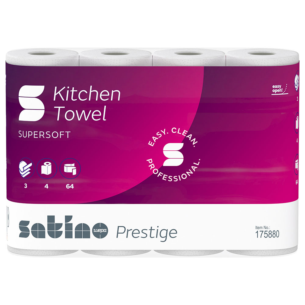 1 Palette Küchenrollen Wepa Satino Prestige 3-lagig hochweiß Zellstoff 64 Blatt 32 Rollen pro VE 