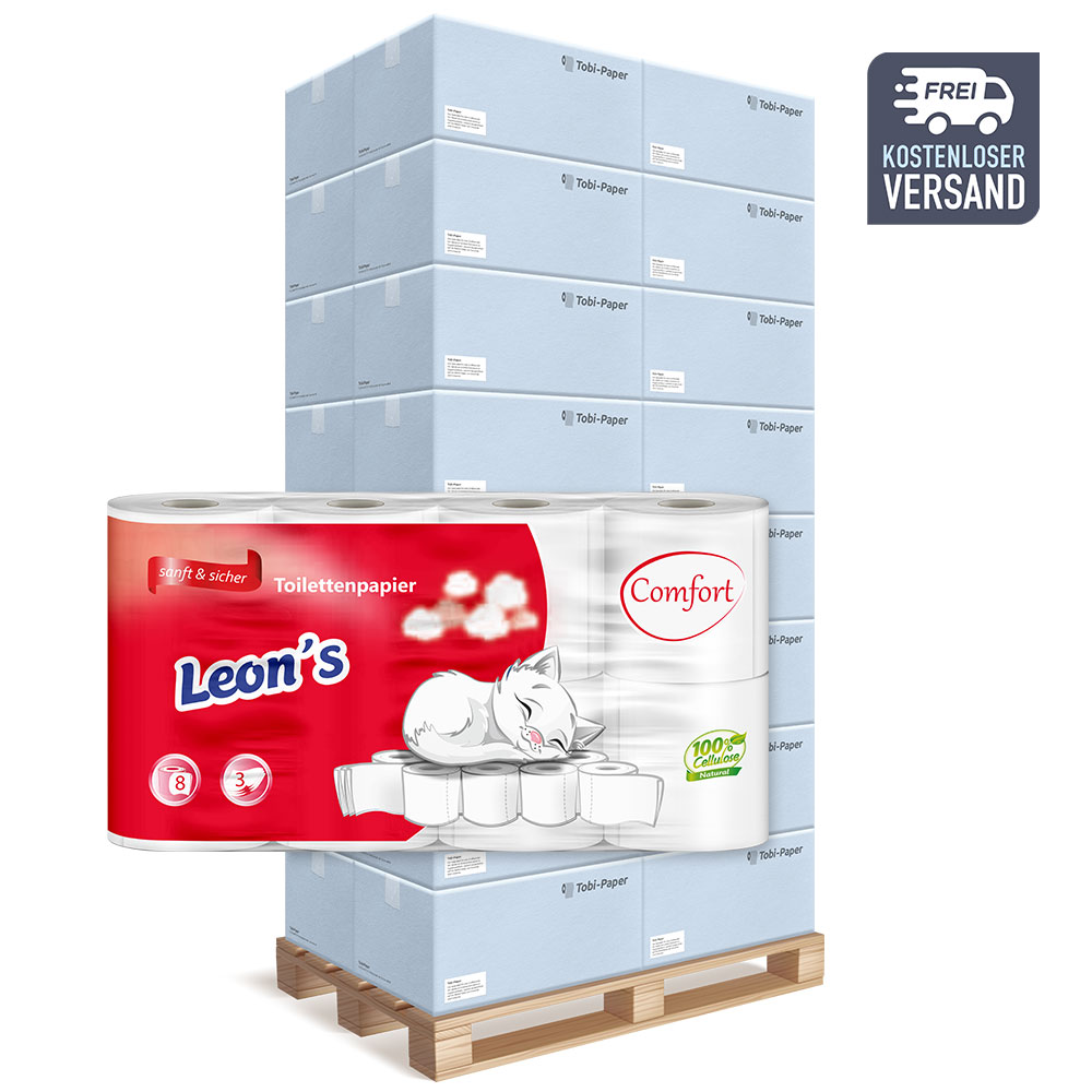 Toilettenpapier Leon's Comfort 3-lagig Zellstoff hochweiß 250 Blatt - Palette (33 VE) Toilettenpapier Leon's Comfort 3-lagig Zellstoff hochweiß 250 Blatt - Palette (33 VE)
