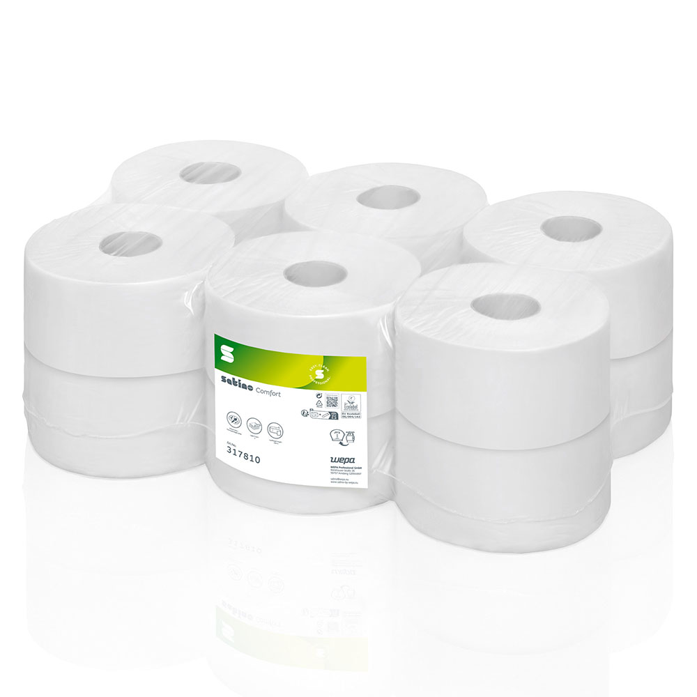 1 Palette Jumborollen Toilettenpapier Wepa Satino Comfort 2-lagig Recycling hochweiß Ø 18cm 180m pro Rolle 