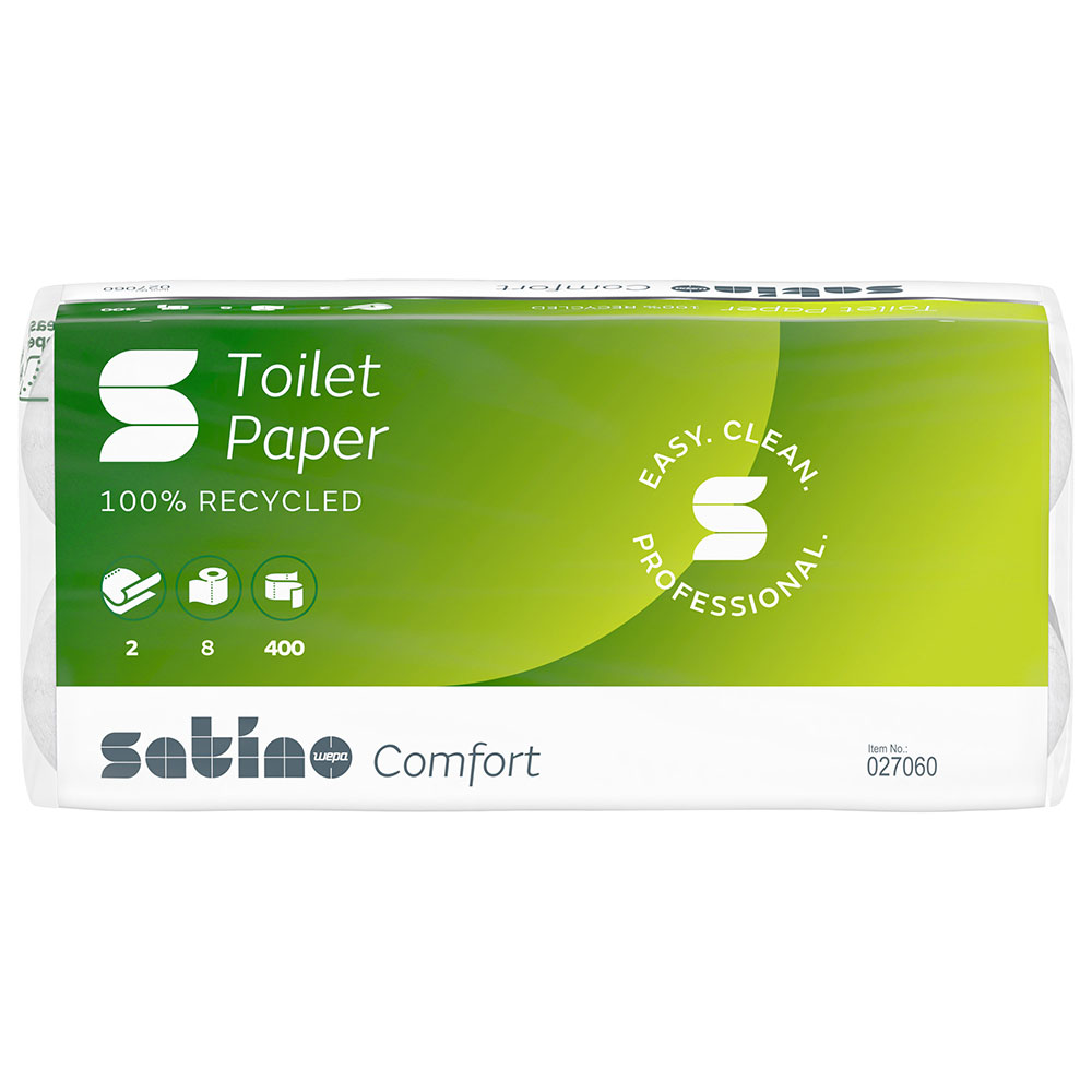 1 Palette Toilettenpapier Wepa Satino Comfort 2-lagig weiß Recycling mit 64 Rollen pro VE
