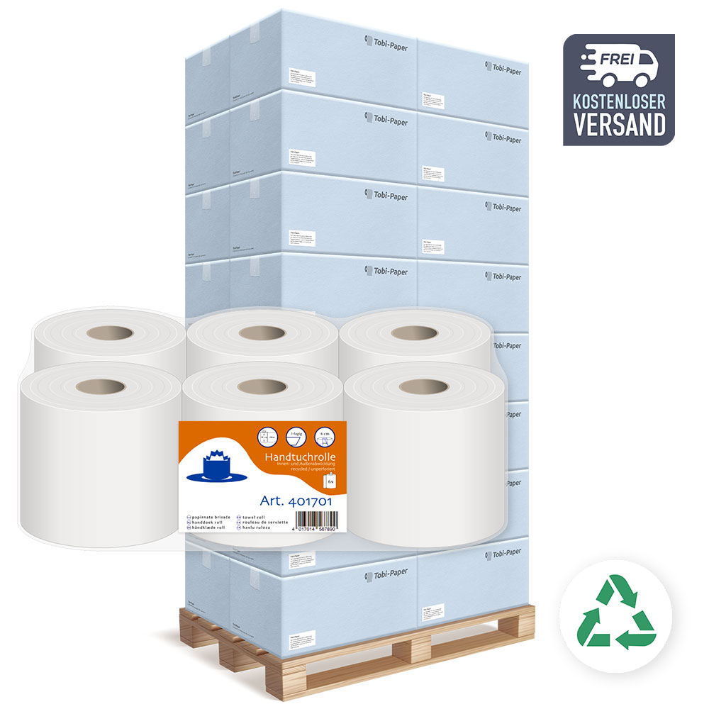 Handtuchrollen 1-lagig Recycling weiß 20cm Breite 6cm Hülse - Palette (40 VE)