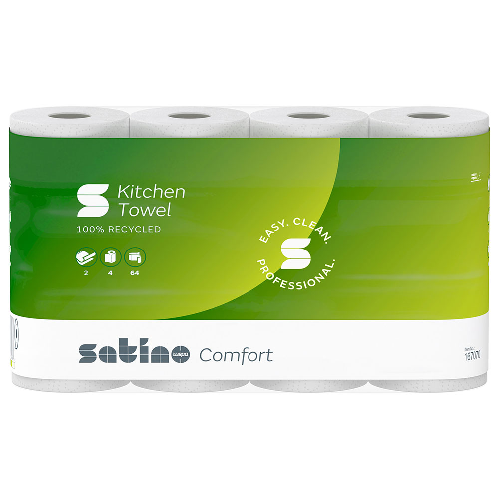 Küchenrollen Wepa Satino Comfort 2-lagig Recycling hochweiß 64 Blatt - Palette (27 VE)