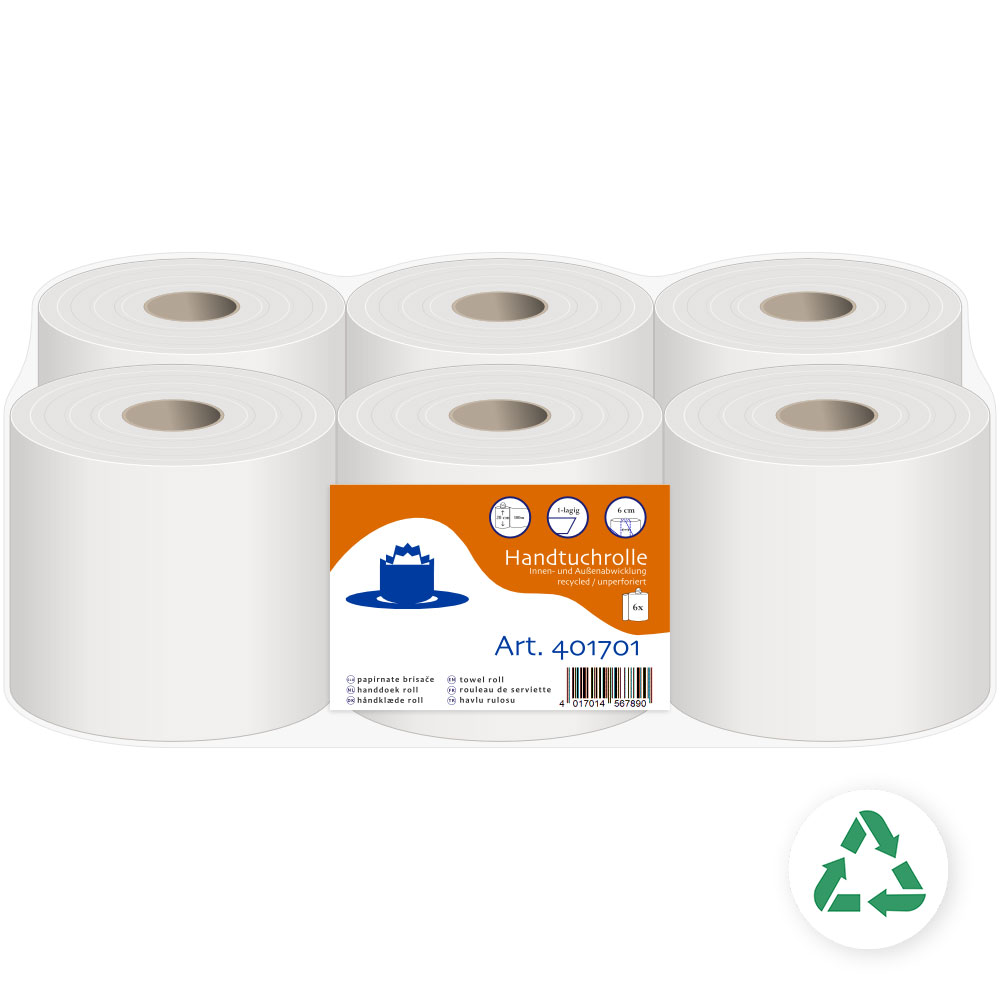 Handtuchrollen 1-lagig Recycling weiß 20cm Breite 6cm Hülse - 6er Pack Handtuchrollen 1-lagig Recycling weiß 20cm Breite 6cm Hülse - 6er Pack