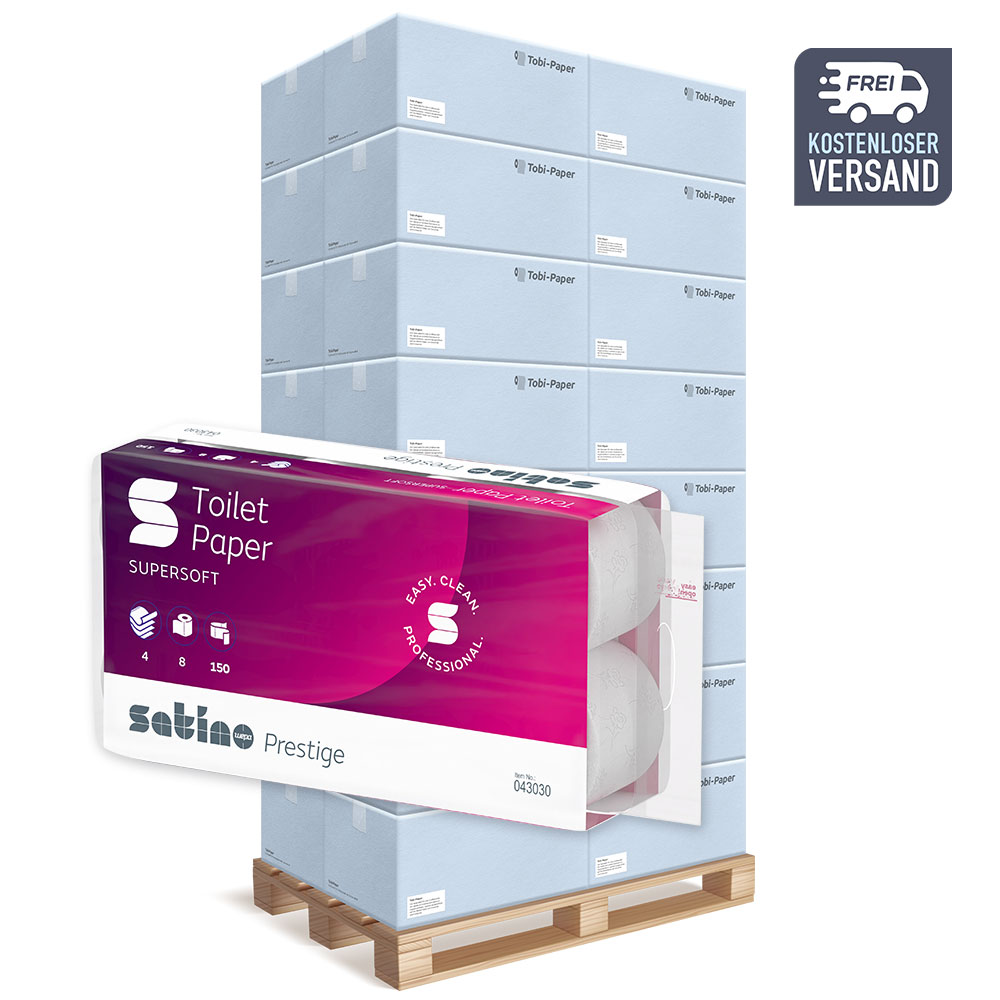 Toilettenpapier Satino by WEPA Prestige 4-lagig Zellstoff 150 Blatt - Palette (21 VE) Toilettenpapier Satino by WEPA Prestige 4-lagig Zellstoff 150 Blatt - Palette (21 VE)