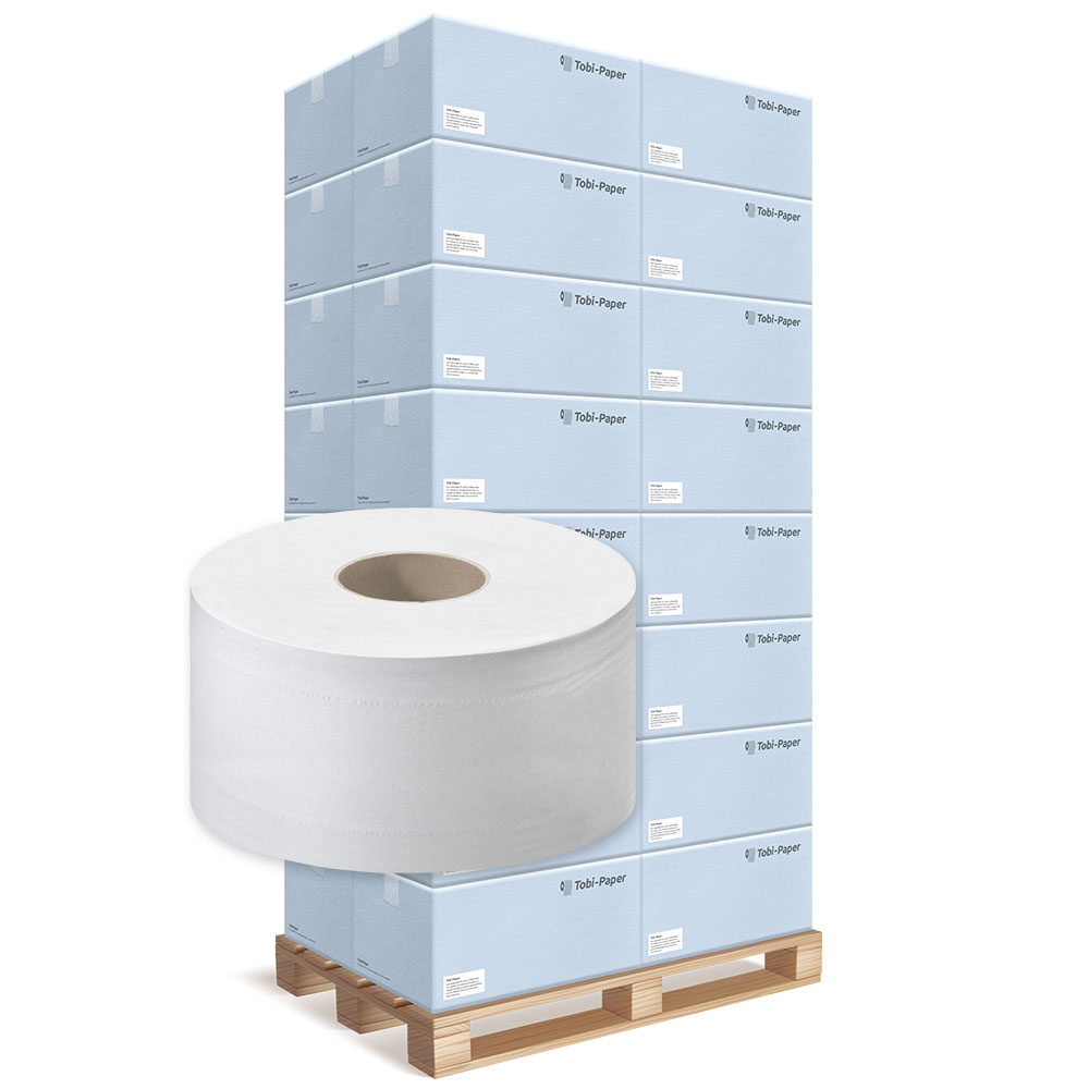1 Palette Mini-Jumborollen Toilettenpapier 2-lagig hochweiß Zellstoff Ø 18 cm 528 Rollen