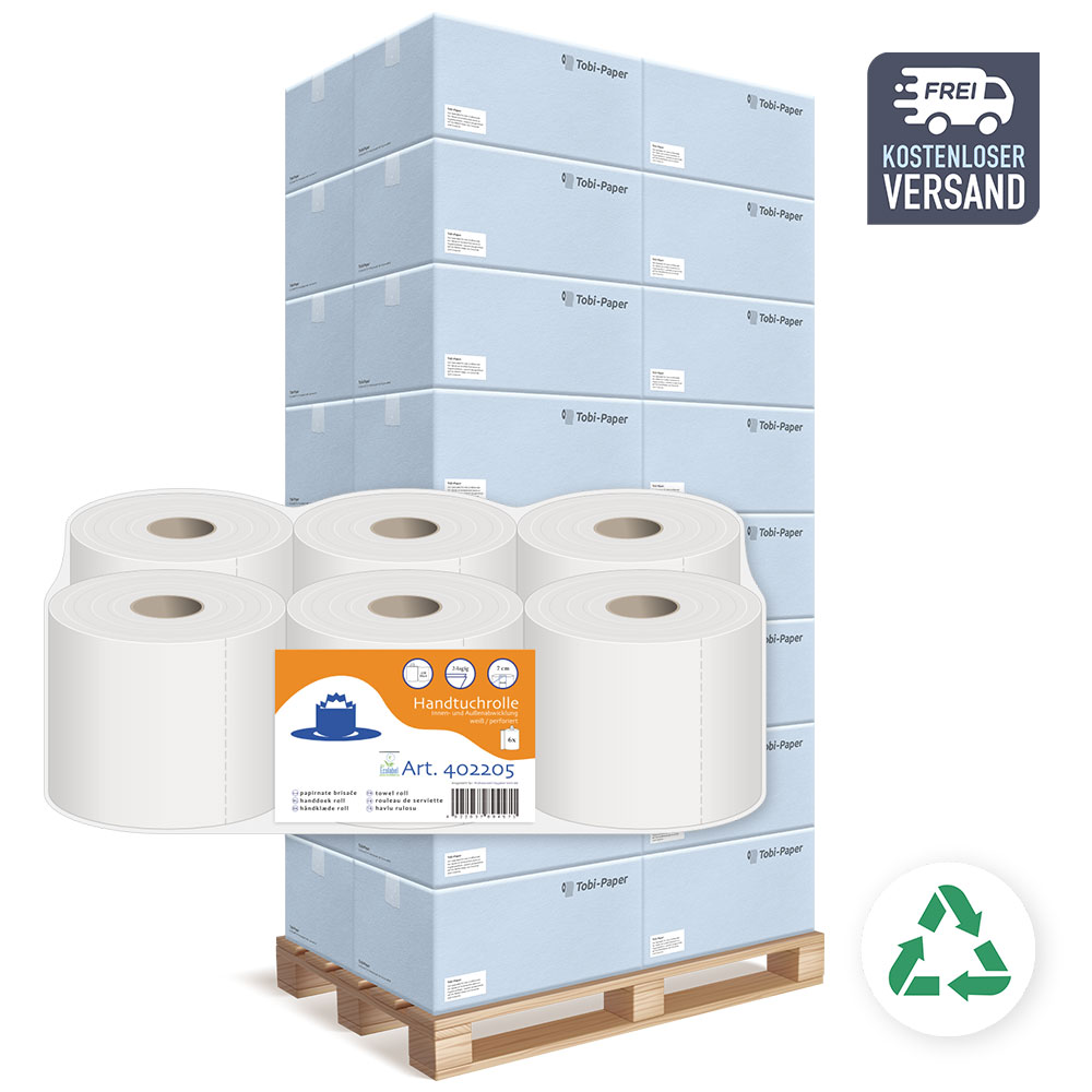 Handtuchrollen 2-lagig Recycling weiß 17,8cm Breite 7cm Hülse - Palette (44 VE)