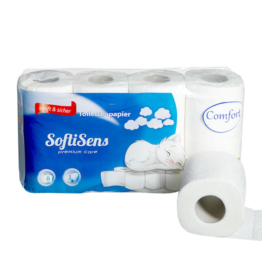 1 Palette Toilettenpapier SoftiSens Comfort 3-lagig hochweiß Zellstoff 64 Rollen pro VE Pal. mit 2112 Rollen 