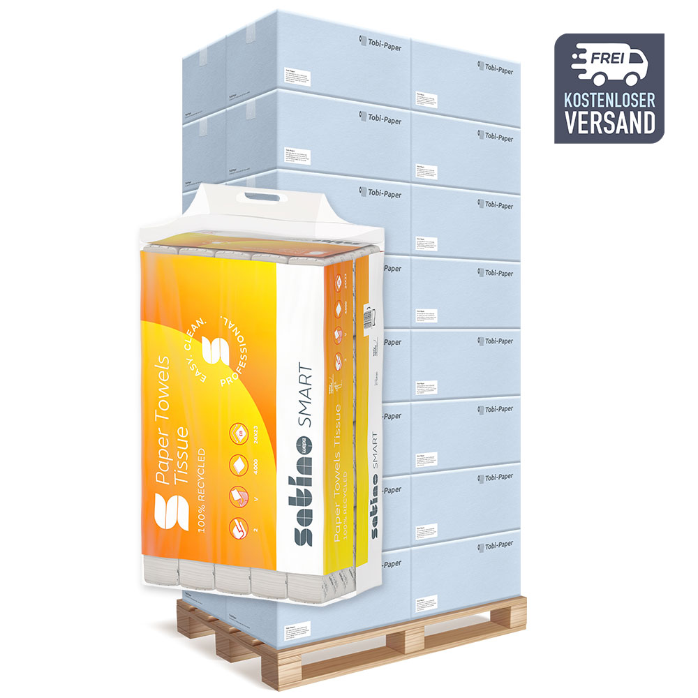 Falthandtücher Wepa Satino Smart 2-lagig V-Falz Recycling hochweiß 24x23cm 4000 Blatt - Palette (32 VE) Falthandtücher Wepa Satino Smart 2-lagig V-Falz Recycling hochweiß 24x23cm 4000 Blatt - Palette (32 VE)