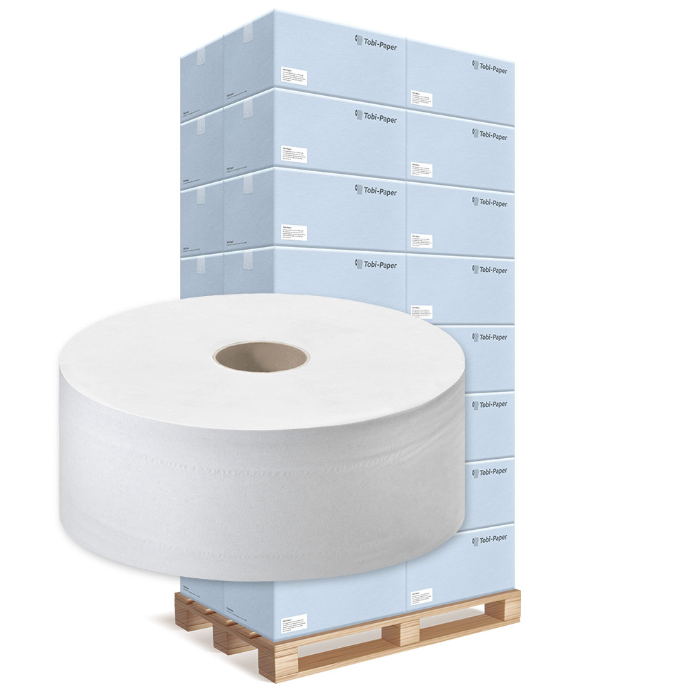 1 Palette Jumborollen Toilettenpapier 2-lagig hochweiß Zellstoff Ø 25 cm 