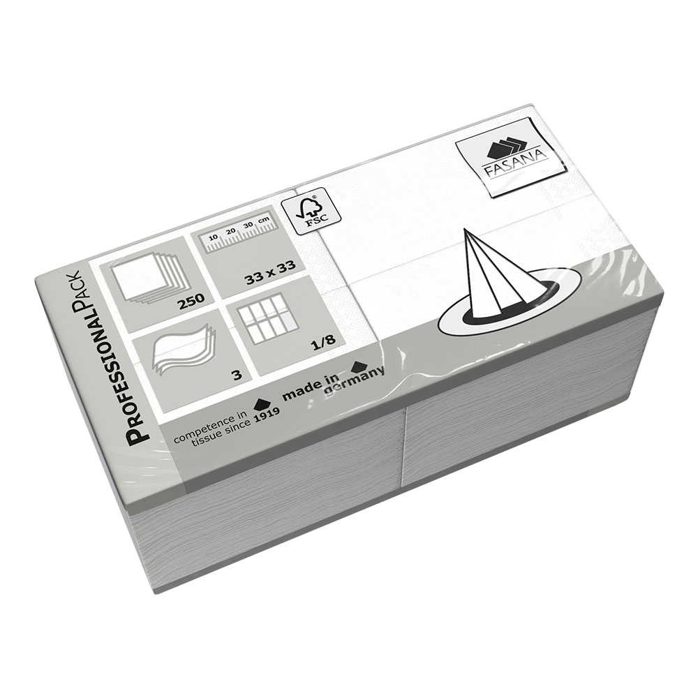Servietten Fasana 33x33cm 3-lagig weiß 1/8 Falz Zellstoff – 1000 Stück