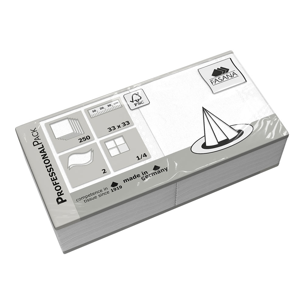 Servietten Fasana 33x33cm 2-lagig weiß 1/4 Falz – 1500 Stück